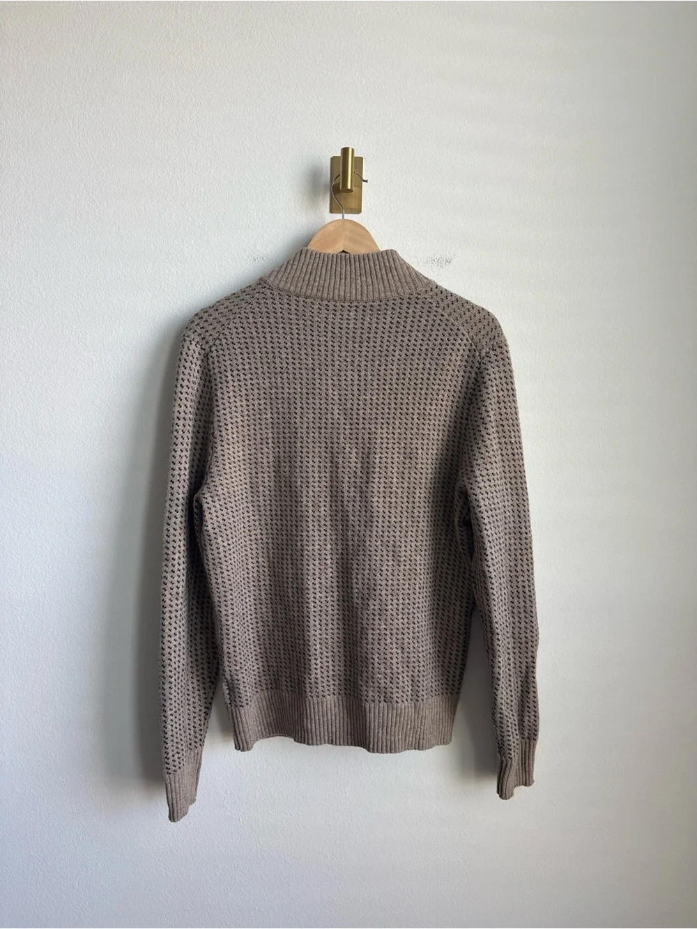 J.Crew Rugged Merino Birdseye Half Zip Sweater Tan Navy Men's Medium